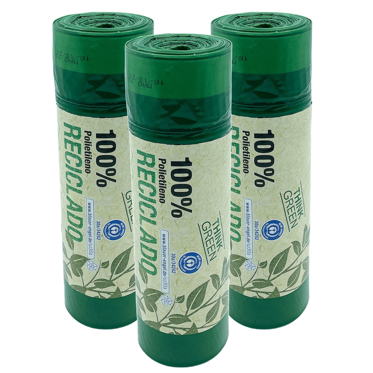 100% Reciclado 3 Rollos De 20 Bolsas De Basura Con Autocierre 30l_0