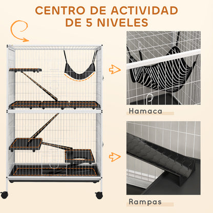 Pawhut Jaula Para Animales Pequeños De 4 Niveles Con Ruedas 80x52x128 Cm Blanco_5