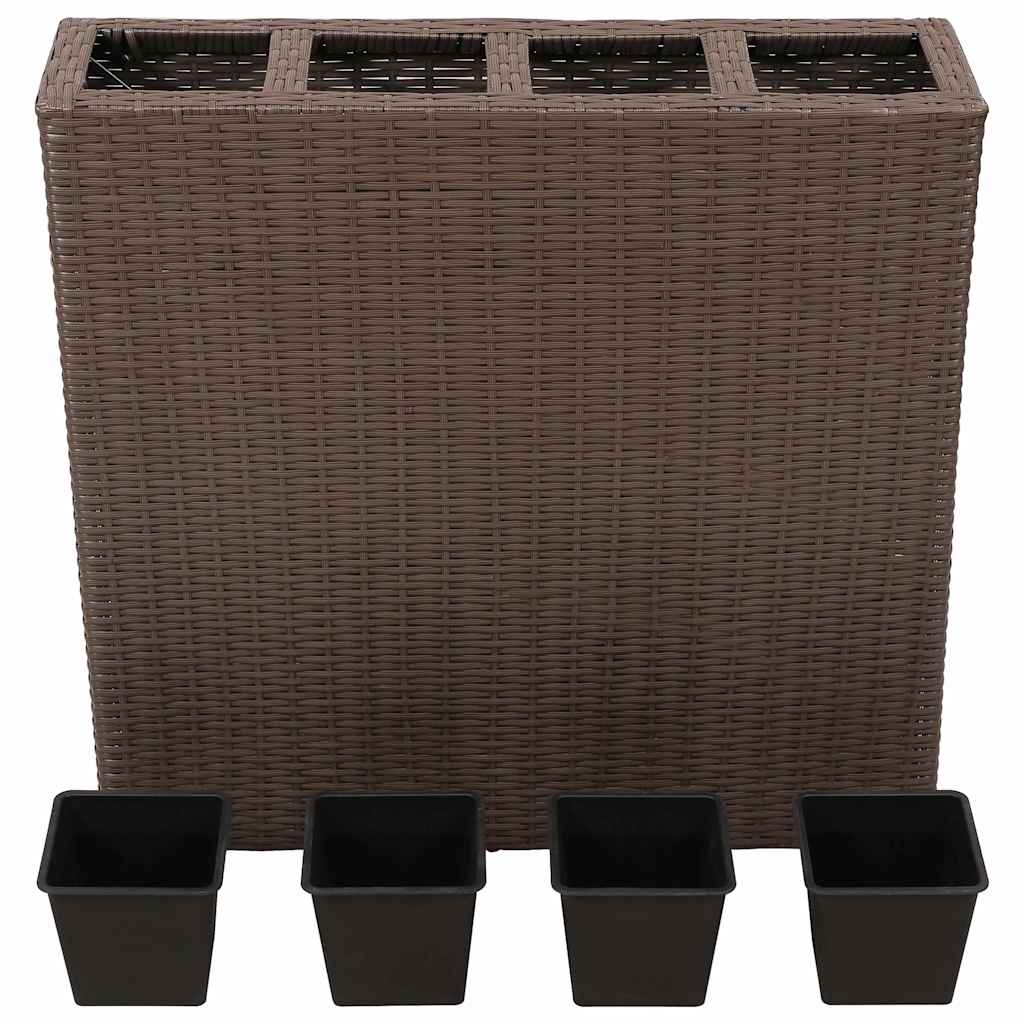 Jardinera Alta Con 4 Macetas 2 Uds Ratán Sintético Marrón_4