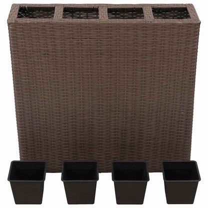 Jardinera Alta Con 4 Macetas 2 Uds Ratán Sintético Marrón_4