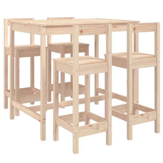 Vidaxl Mesa Y Taburetes Altos Jardín 5 Piezas Madera Maciza De Pino_0