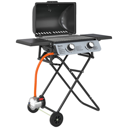 Outsunny Barbacoa De Gas Con 2 Quemadores De Acero Inoxidable 5,6 Kw Con Ruedas_0