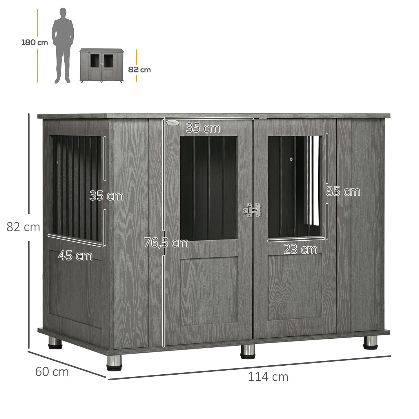 Pawhut Jaula Para Perros Grandes 2 En 1 Mesa Auxiliar Con Patas Ajustables Gris_2