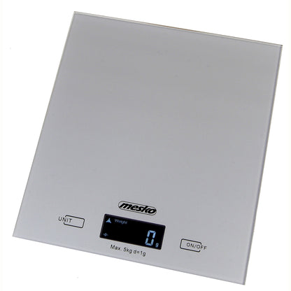 Báscula De Cocina Digital Extraplana, Plataforma Vidrio, Precisión 1gr Hasta 5 Kg, Función Tara Mesko Ms3145 Gris