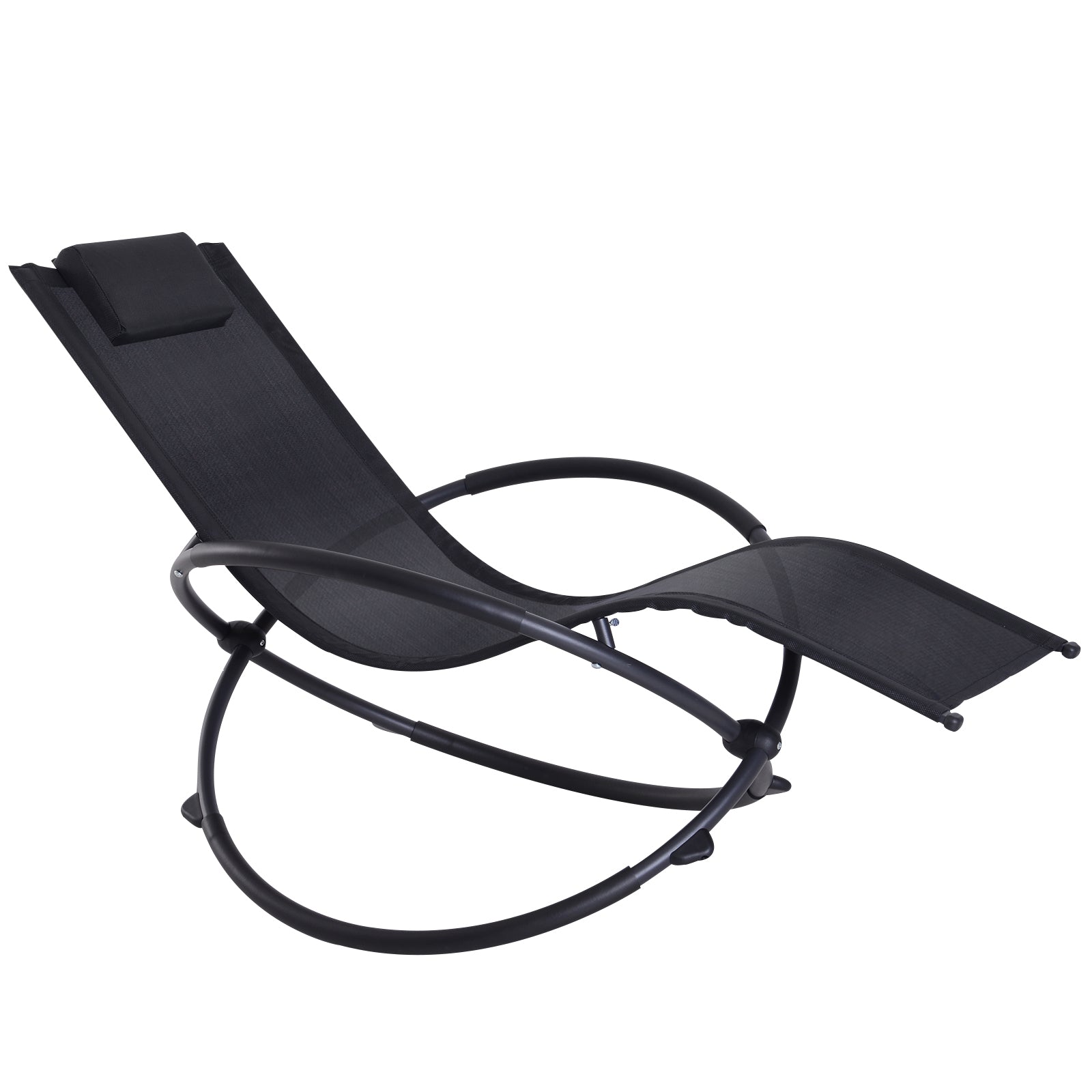 Outsunny Tumbona Mecedora De Jardín Plegable Con Reposacabezas 154x80x84cm Negro_0