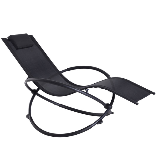 Outsunny Tumbona Mecedora De Jardín Plegable Con Reposacabezas 154x80x84cm Negro_0