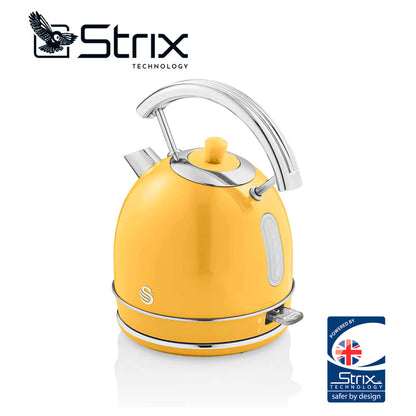 Swan Retro Hervidor Agua Eléctrico, 1,8 L, Resistencia Oculta Acero Inoxidable, Inalámbrico, Sk14630yelneu,amarillo_3