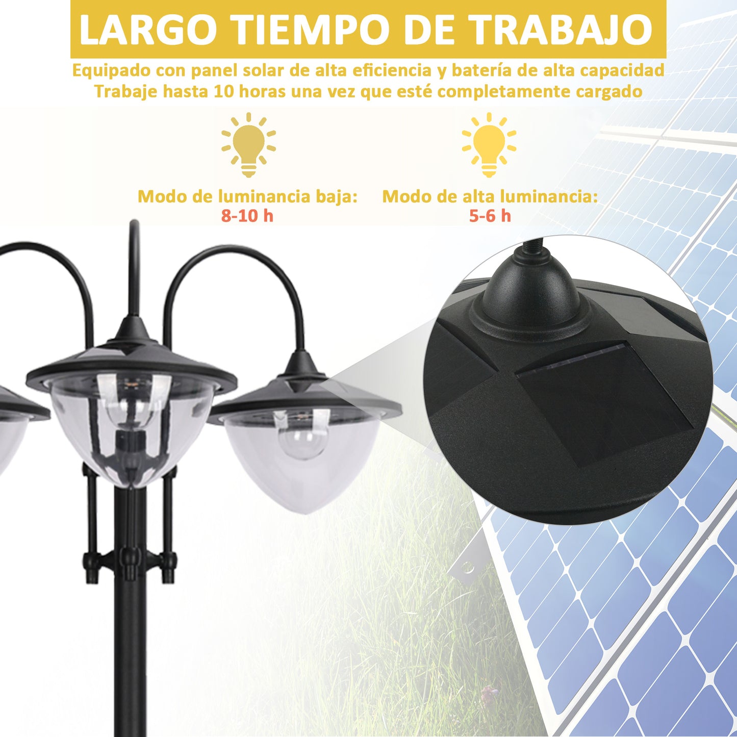 Outsunny Farol Solar De Jardín 189 Cm Con 18 Luces Led Blanca Fría 6000k Ip44_3