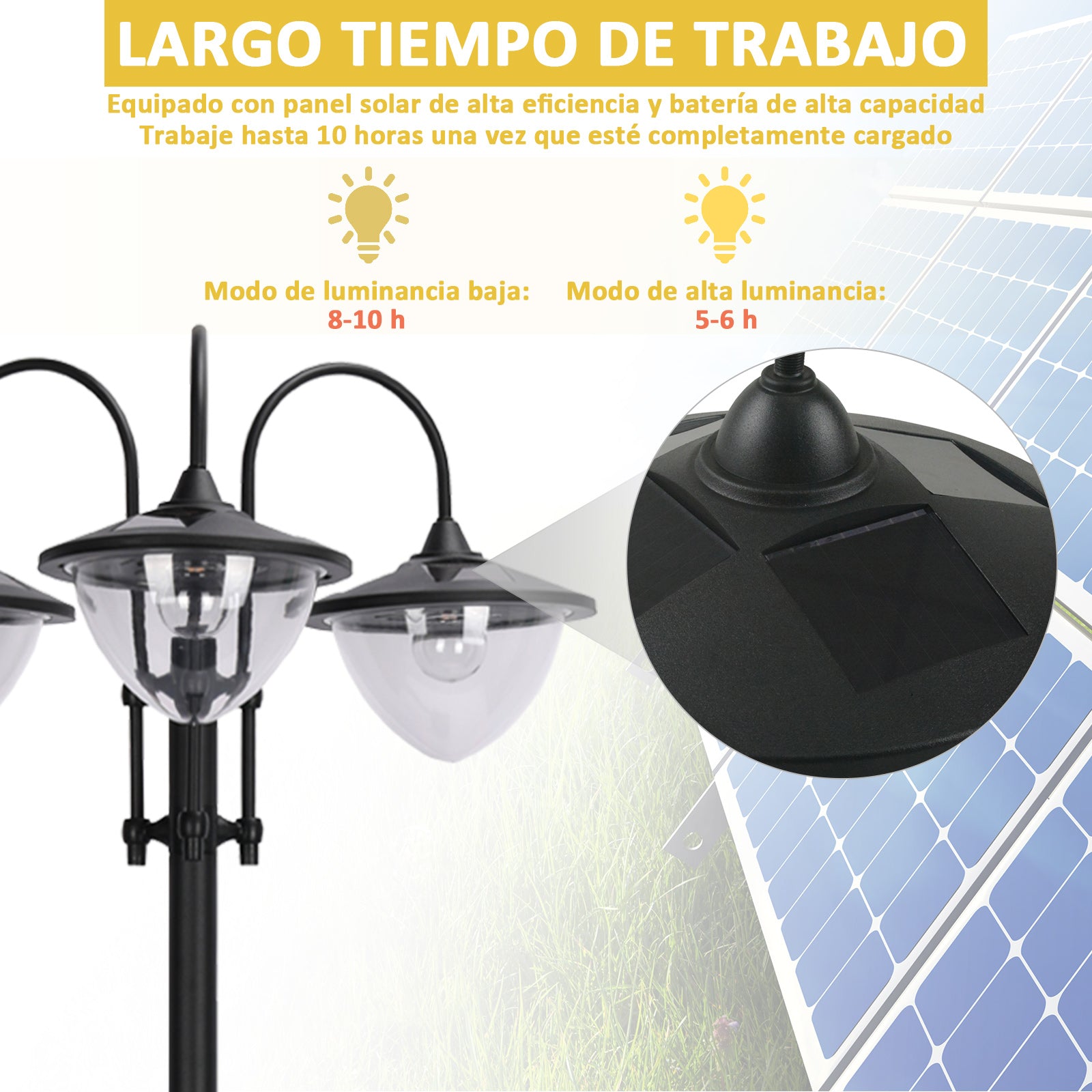 Outsunny Farol Solar De Jardín 189 Cm Con 18 Luces Led Blanca Fría 6000k Ip44_3