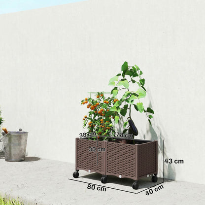 Outsunny Jardinera Elevada Con 6 Ruedas Riego Automático Y Drenaje Marrón_2