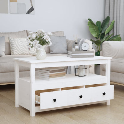 Mesa De Centro De Madera Maciza De Pino Blanco 102x49x55 Cm_1