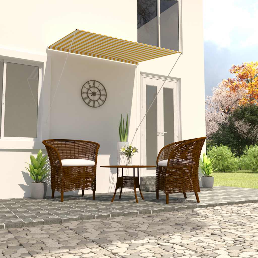 Toldo Retráctil 150x150 Cm Amarillo Y Blanco_1