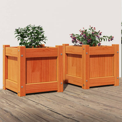 Jardineras De Exterior 2 Uds Madera Maciza De Pino Marrón Cera_1