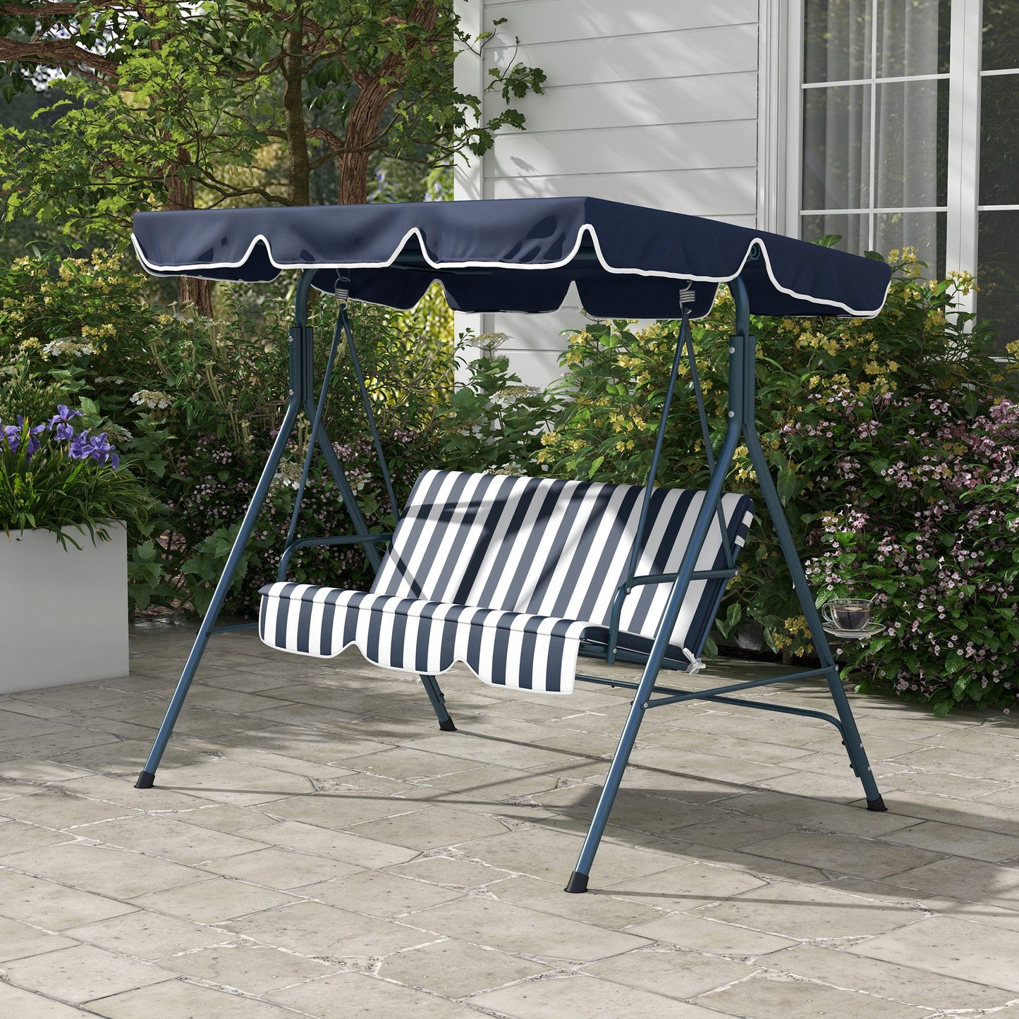 Outsunny Columpio Balancín De Jardín Exterior 3 Plazas 172x110x153 Cm Raya Azul_3