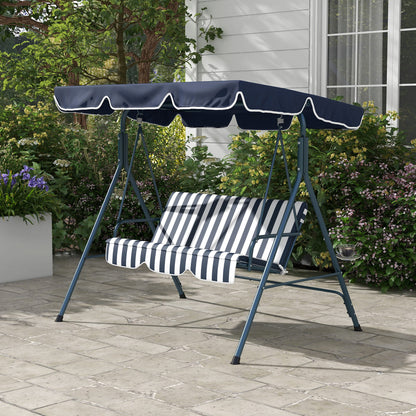 Outsunny Columpio Balancín De Jardín Exterior 3 Plazas 172x110x153 Cm Raya Azul_3