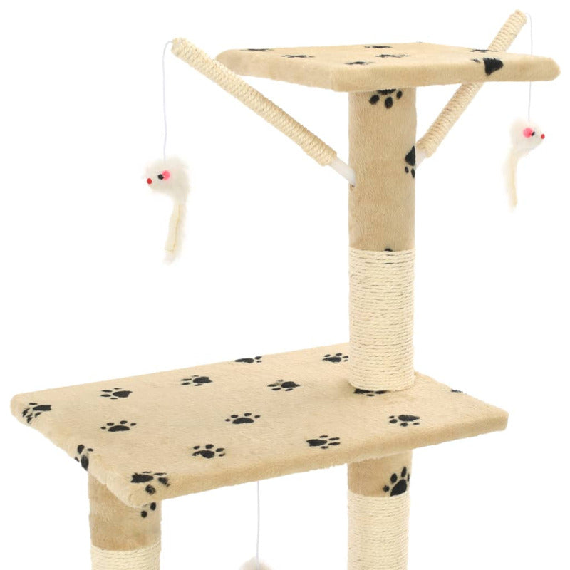 Vidaxl Rascador Para Gatos Con Poste De Sisal 138 Cm Huellas Beige_5