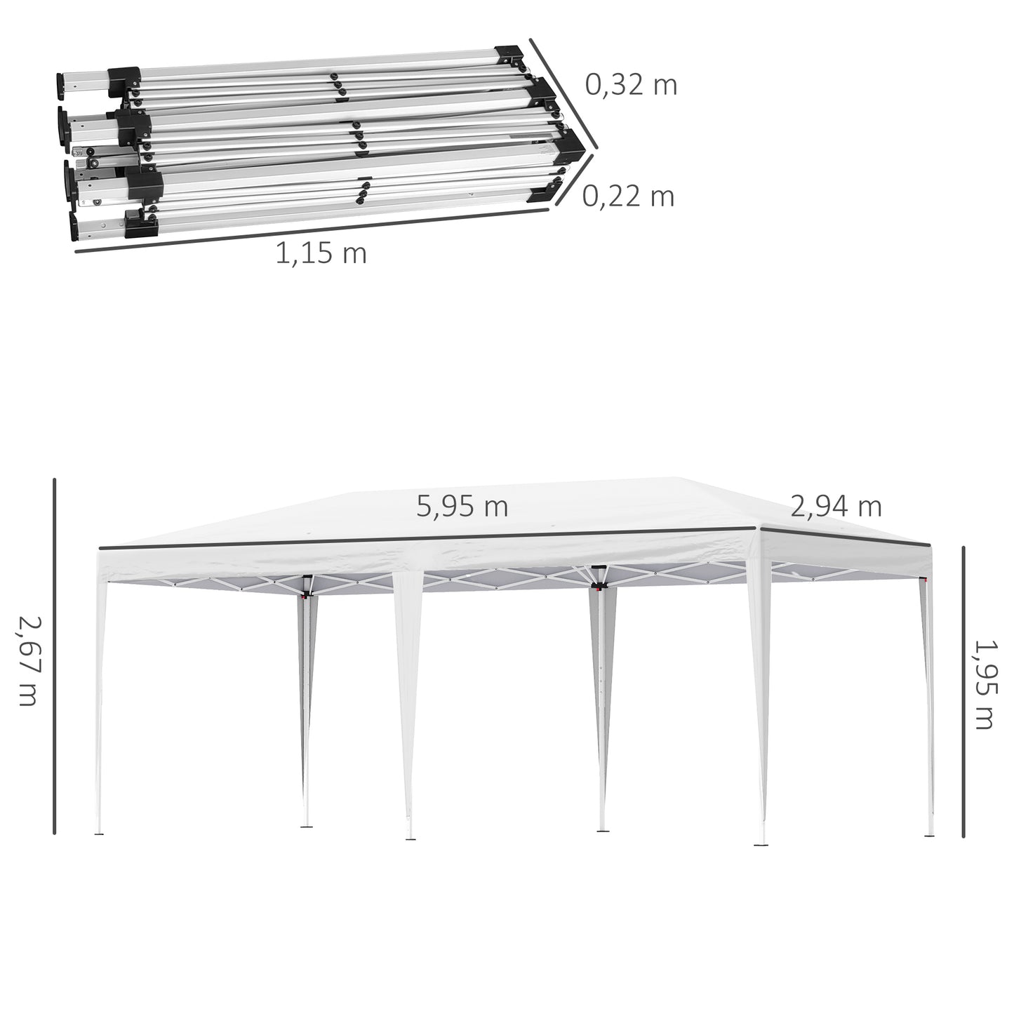 Outsunny Carpa Plegable 6x3 M Con Altura Ajustable En 3 Niveles Blanco_2