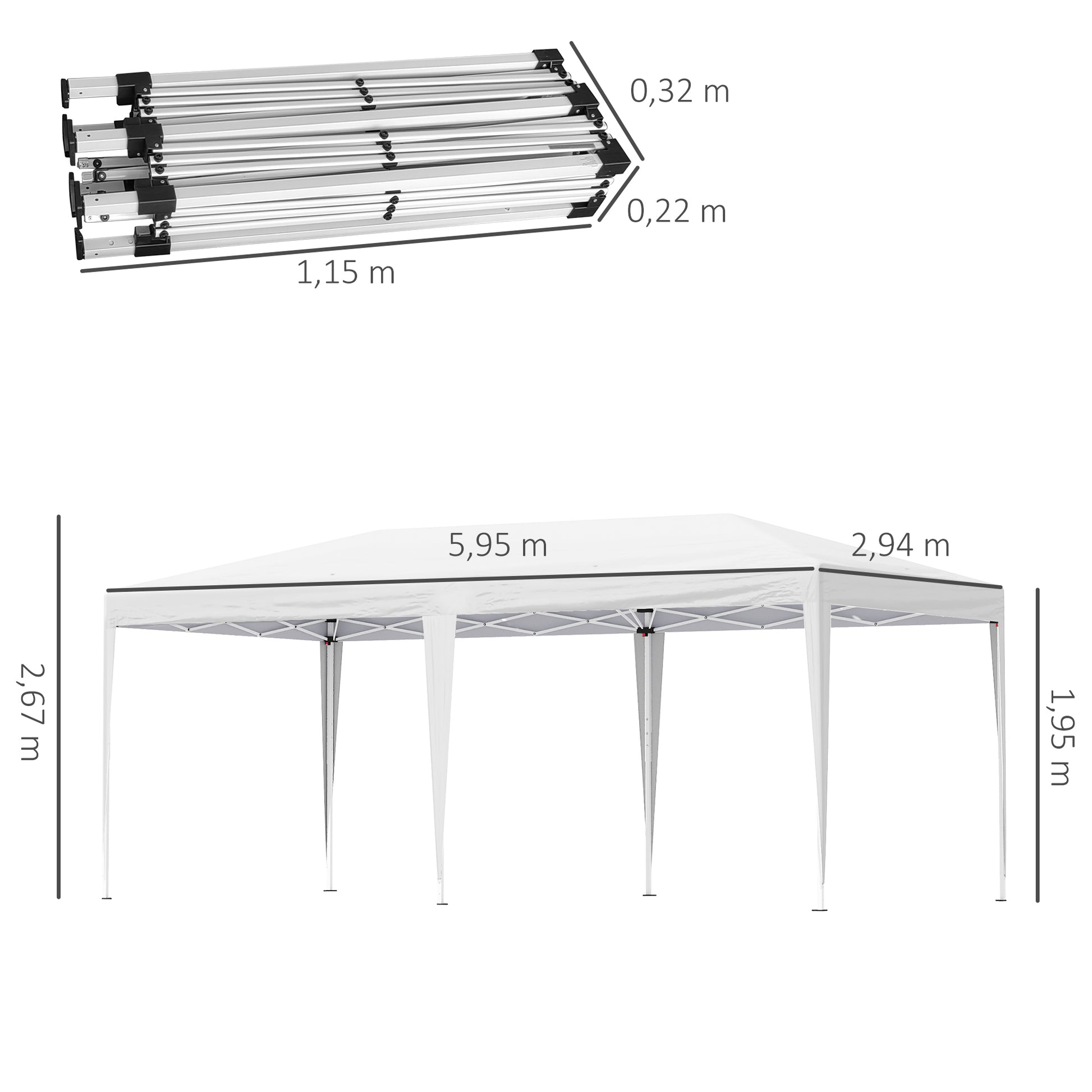 Outsunny Carpa Plegable 6x3 M Con Altura Ajustable En 3 Niveles Blanco_2