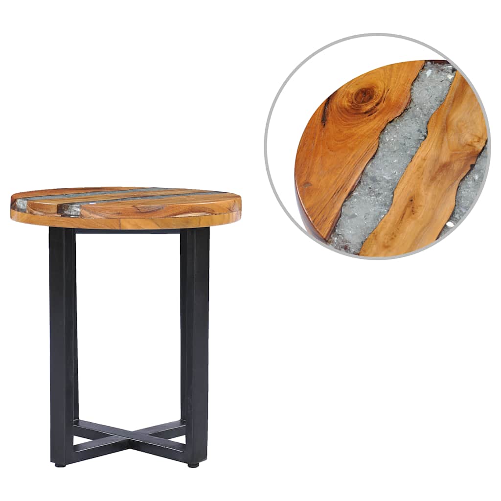 Mesa De Centro De Madera Maciza De Teca Y Polirresina 40x45 Cm_0