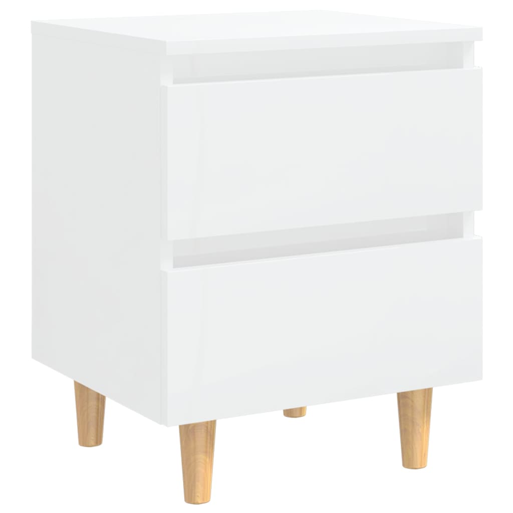 Mesita De Noche Patas Madera Pino Blanco Con Brillo 40x35x50cm_0