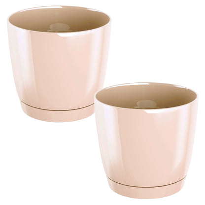 2x Maceta Redonda De Plastico Coubi Round P En Color Crema 12 (largo) X 12 (ancho) X 11 (altura) Cm_0