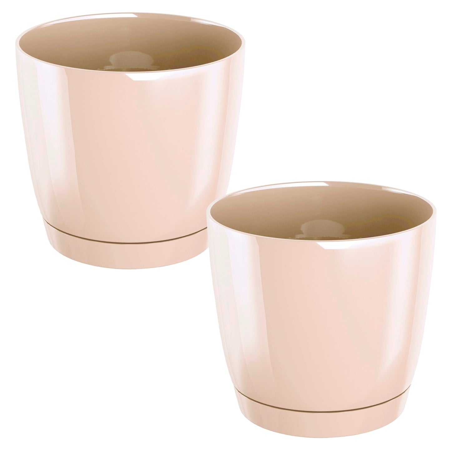 2x Maceta Redonda De Plastico Coubi Round P En Color Crema 12 (largo) X 12 (ancho) X 11 (altura) Cm_0