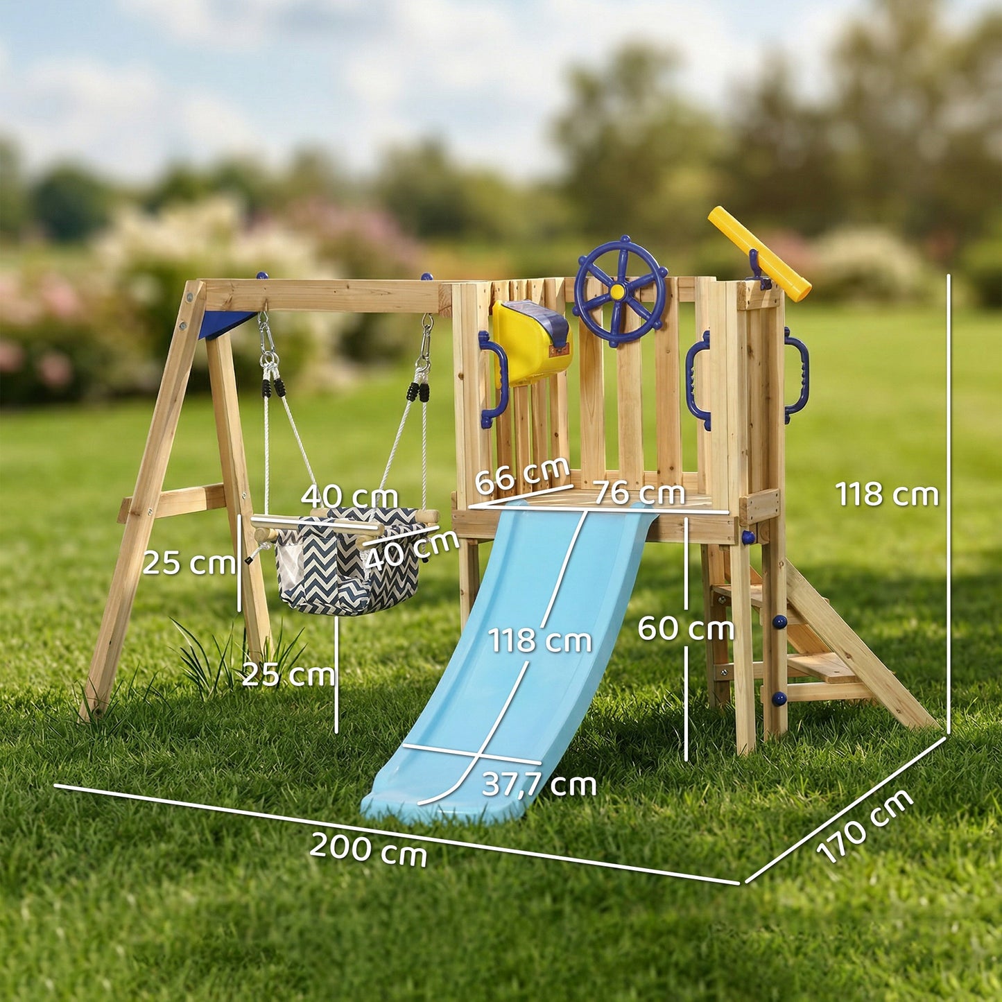 Aiyaplay Columpio Y Tobogán Infantil Exterior De Madera Con Volante Telescopio_2