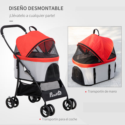 Pawhut Carrito Para Perros Plegable 3 En 1 Con Vagón Desmontable Rojo_4