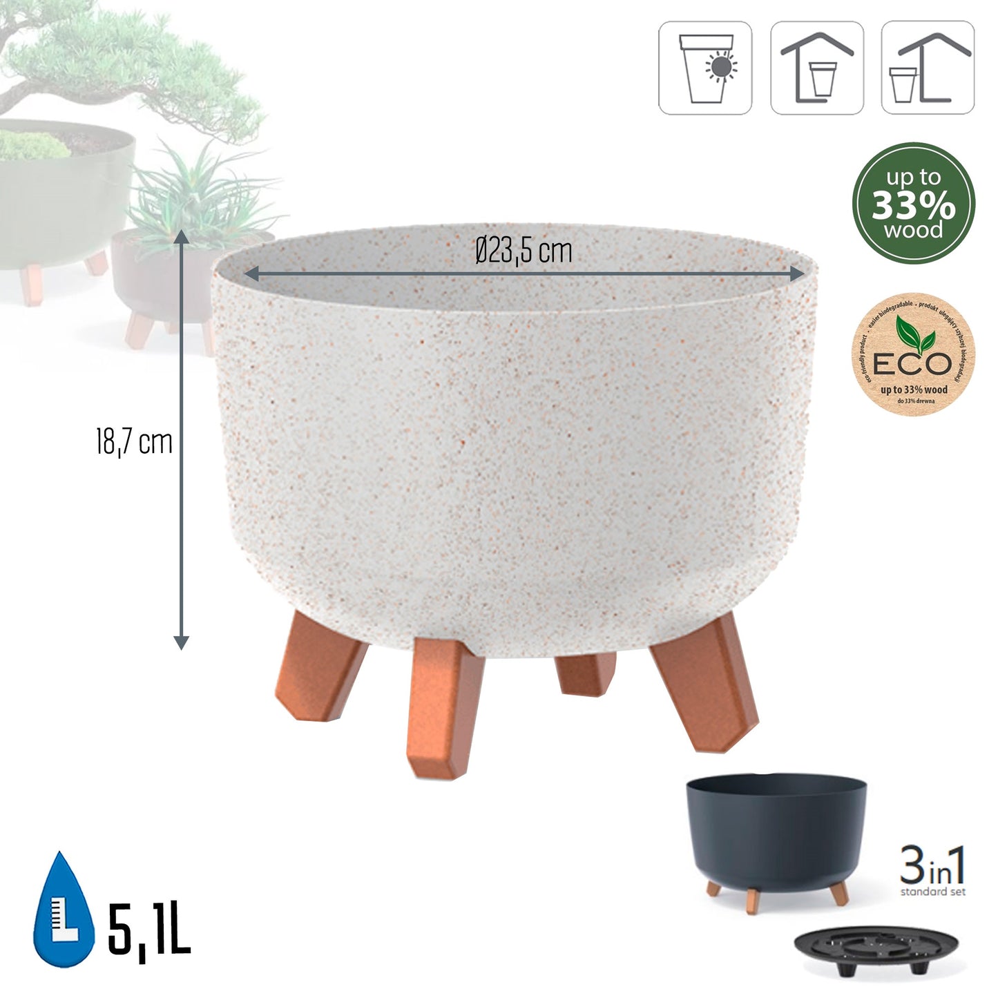 Macetero Color Blanco Roto,sin Depósito , Colección Gracia De 23,5 X 23,5 X 18,7 Cm, Capacidad De 5,1 L._2