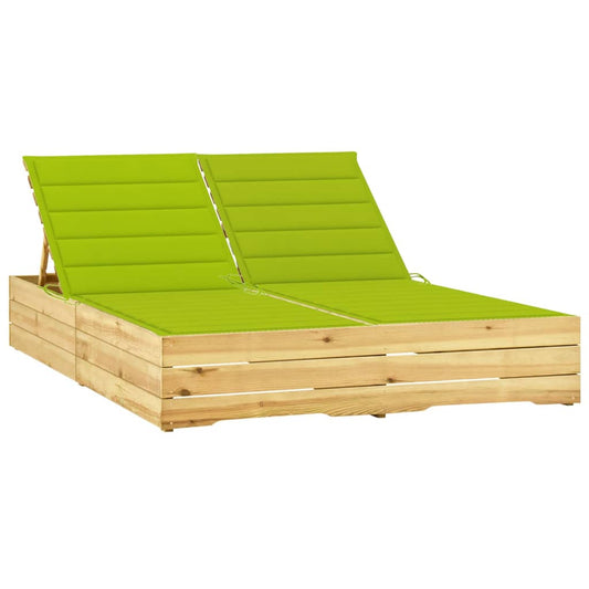 Tumbona Doble Y Cojines Verde Brillante Madera Pino Impregnada_0
