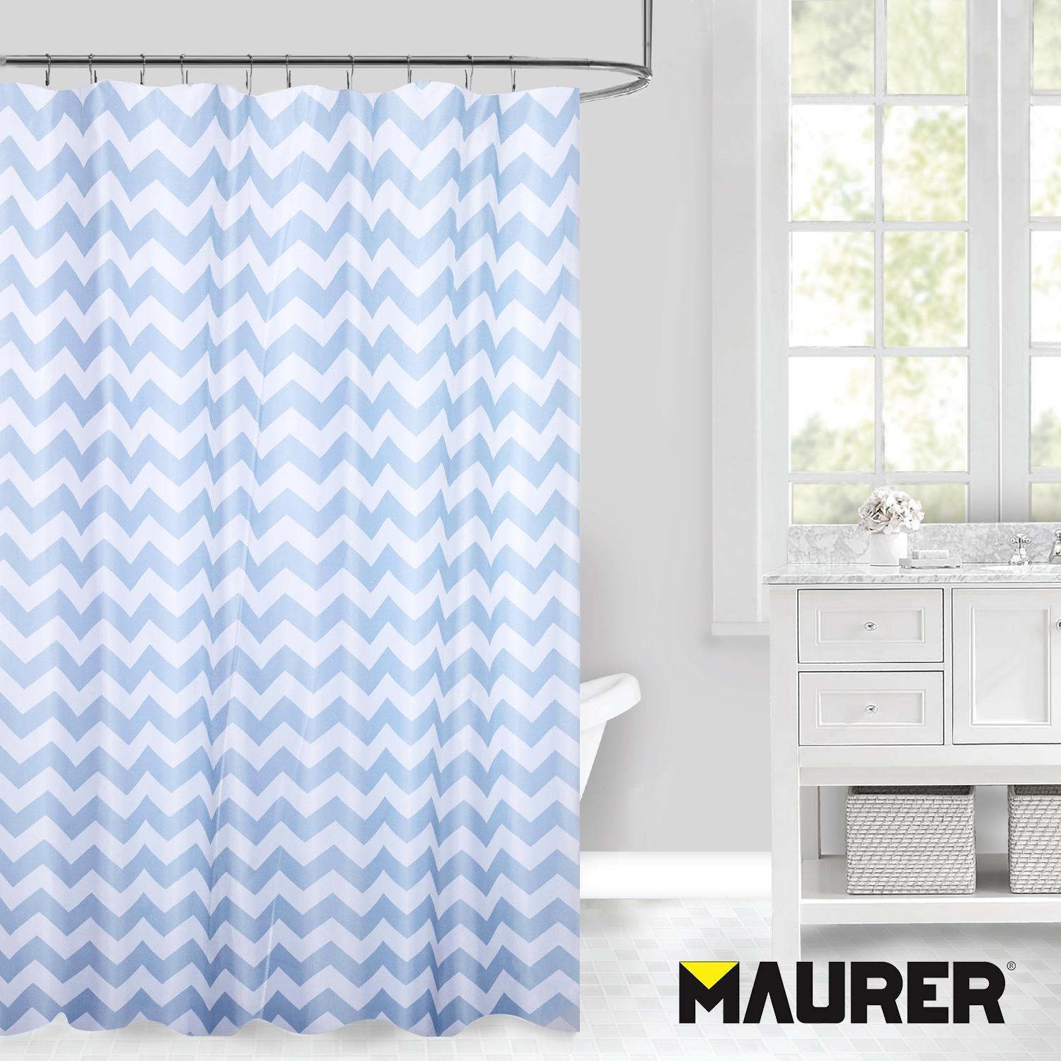 Cortina Ducha Tela Rayas Azul 180 X 200 Cm. Cortina Baño, Cortina Tela Impermeable Con Anillas_3