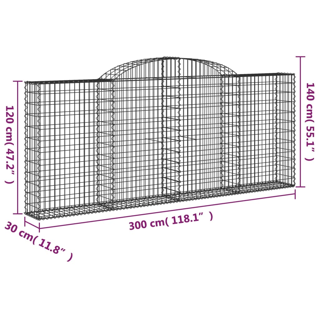 Cestas De Gaviones 4 Uds Forma De Arco Hierro 300x30x120/140 Cm_5