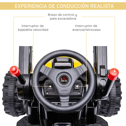 Homcom Tractor Eléctrico Niños +3 Años 6v Pala Luce Velocidad 2 Niveles Amarillo_5