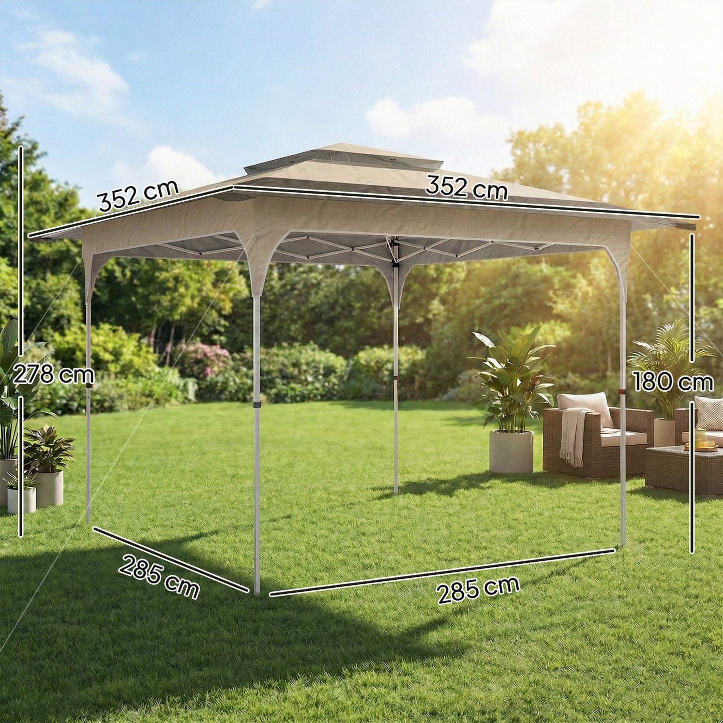 Outsunny Carpa Plegable 3,5x3,5 M Con Doble Techo Altura Ajustable Upf50+ Caqui_2