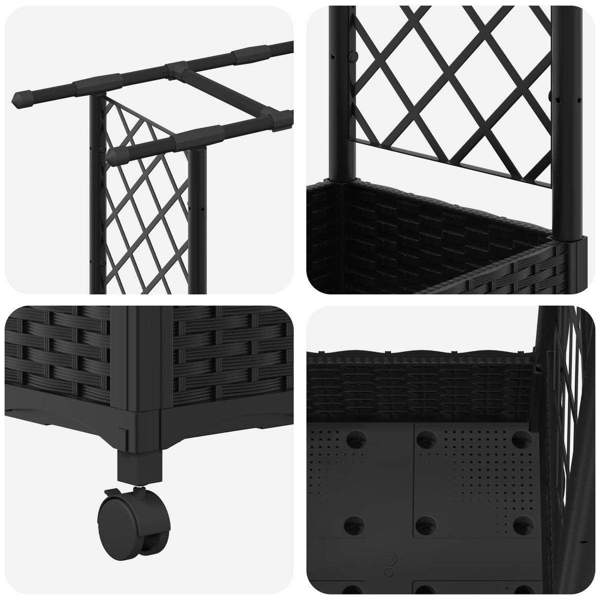 Cama Elevada Con Trellis Y Techo Negro 164 X 40 X 127 Cm Pp_5