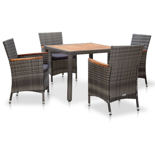 Vidaxl Set De Comedor Para Jardín 5 Pzas Cojines Ratán Sintético Gris_0