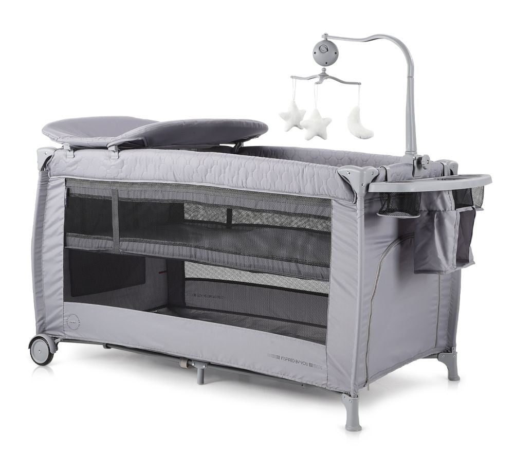 Cuna De Viaje Doble Altura Con Cambiador Y Carrusel Bella Ash Grey_1