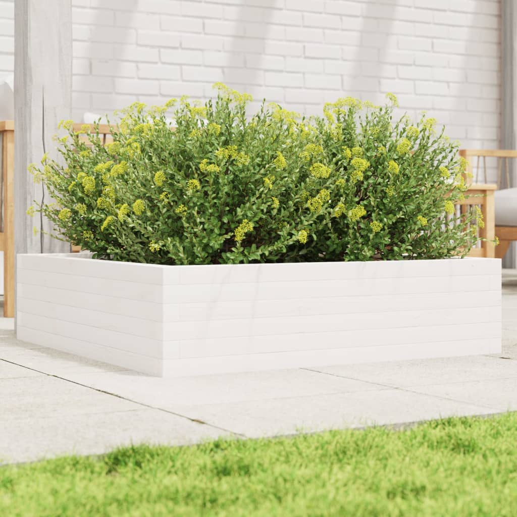 Jardinera De Madera Maciza De Pino Blanca 90x90x23 Cm_1