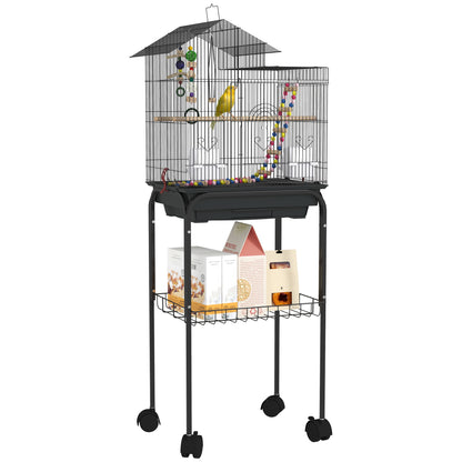 Pawhut Jaula Para Pájaros Con Ruedas Puertas 2 Comederos Columpio 46x36x120cm_0