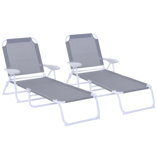 Outsunny Conjunto De 2 Tumbonas Plegables Con Respaldo 186x66x80 Cm Gris_0