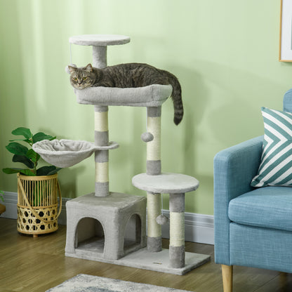 Pawhut Rascador Para Gatos Con Postes Cueva Plataformas Y Bolas Gris Claro_1