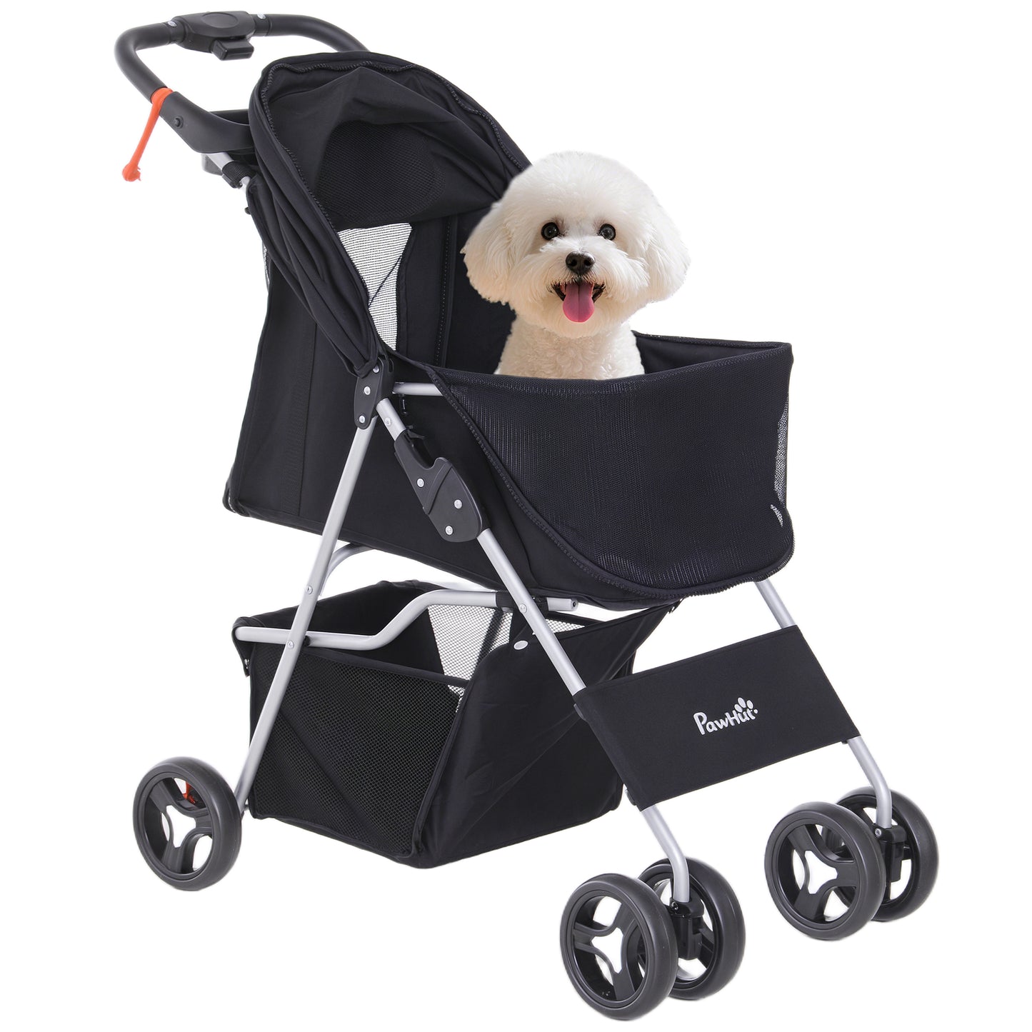 Pawhut Cochecito Para Mascotas Plegable Con Toldo Ajustable 77x45x99,5 Cm Negro_0