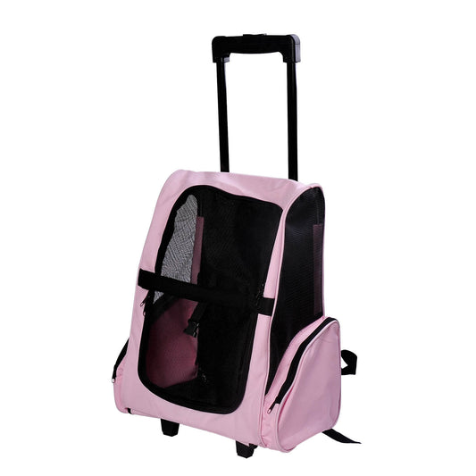 Pawhut Transportín 2 En 1 Para Mascotas Carrito Mochila Ruedas 42x25x55 Cm Rosa_0