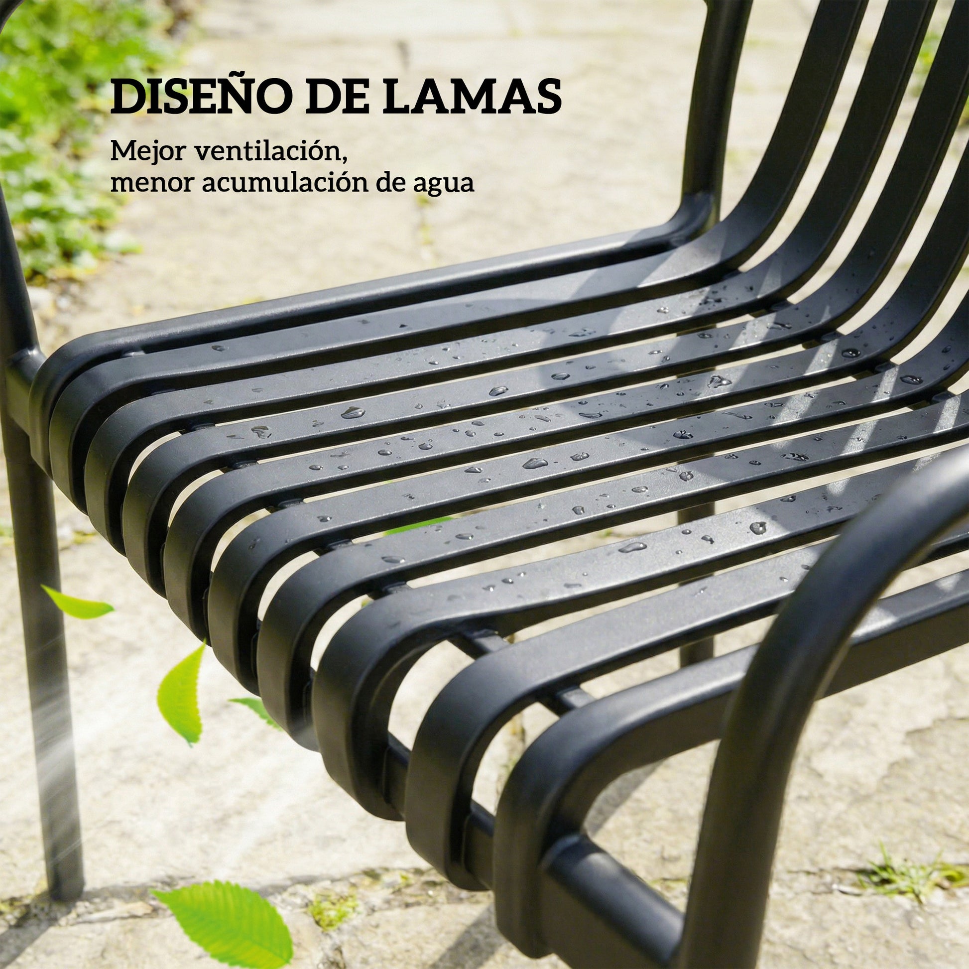 Outsunny Juego De 4 Sillas De Jardín Exterior Apilables Respaldo Curvado Negro_5