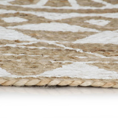 Alfombra De Yute Tejida A Mano Con Estampado Blanco 120 Cm / Vetonek_2