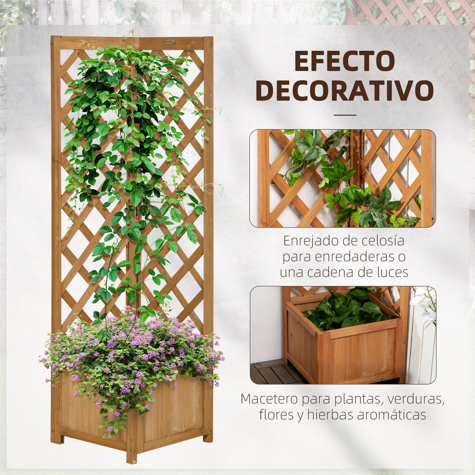 Outsunny Jardinera Con Enrejado De Madera Para Trepadoras Cultivos 40x40x145 Cm_3