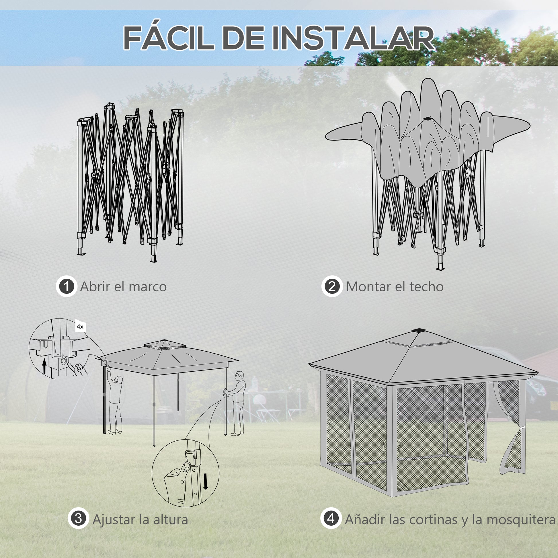 Outsunny Carpa Plegable 3x3 M Con Doble Techo 4 Mosquiteras Luces Led Gris_5