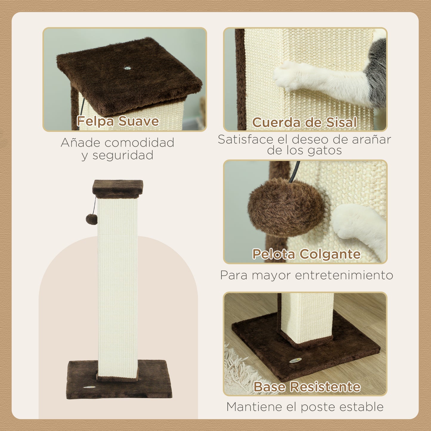 Pawhut Poste Rascador Para Gatos Altura 81 Cm Con Poste De Yute Y Bola Colgante_4
