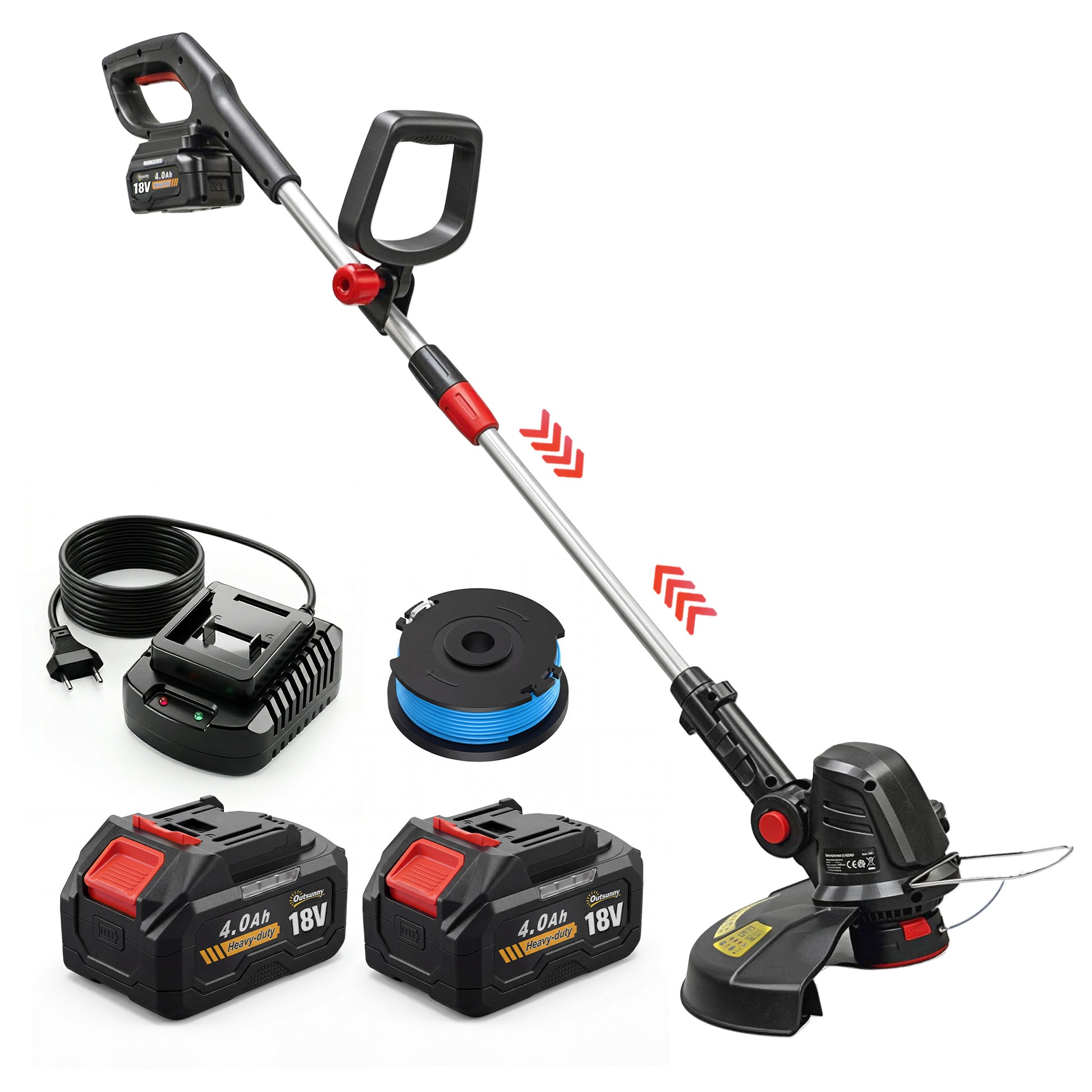 Outsunny Desbrozadora Batería 18v Con 2 Baterías De 4.0ah Y Cargador Plateado_0