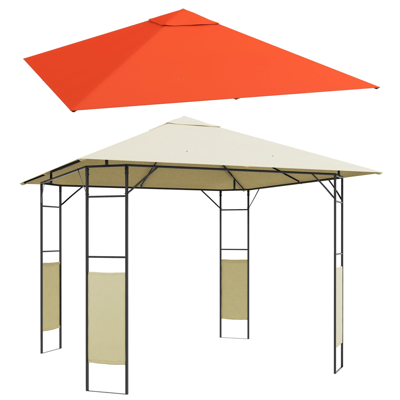 Outsunny Conjunto De Cenador De Jardín 3x3x2,6 M Y Techo De Repuesto 3x3 M_0